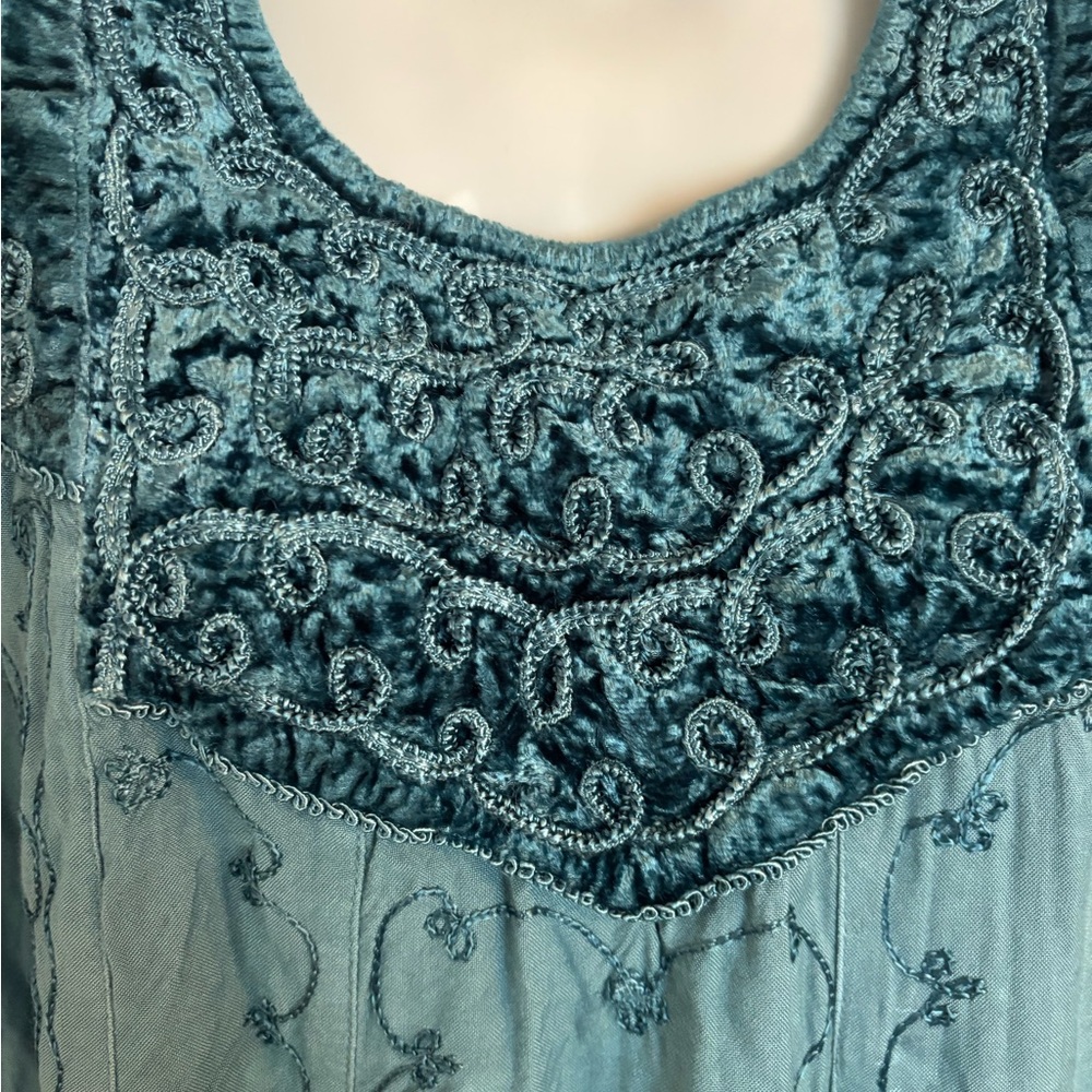 Soft Surroundings Teal Embroidered Blouse - Picture 2 of 5